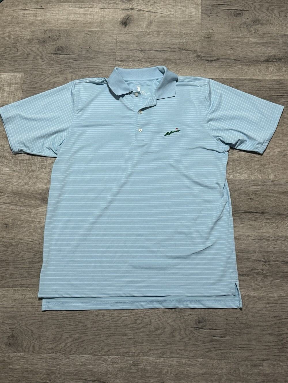 Fishers Island Golf Club F&G Tech Golf Polo Shirt Mens Size Large Blue Striped